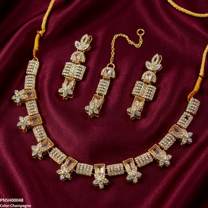 PNSH00048 MZM Square Flower Necklace Set - PNSH