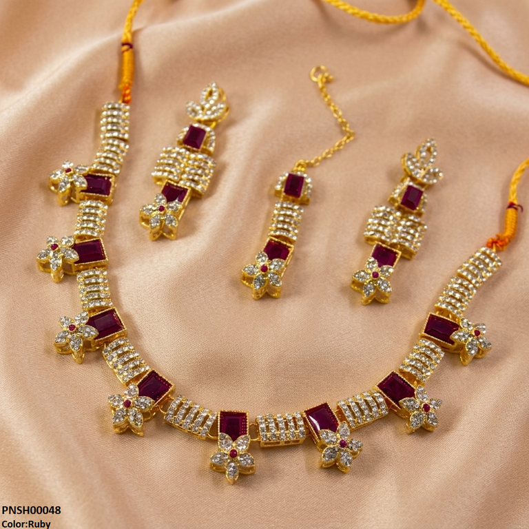 PNSH00048 MZM Square Flower Necklace Set - PNSH