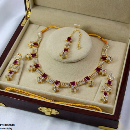 PNSH00048 MZM Square Flower Necklace Set - PNSH