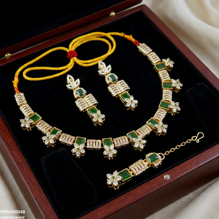 PNSH00048 MZM Square Flower Necklace Set - PNSH