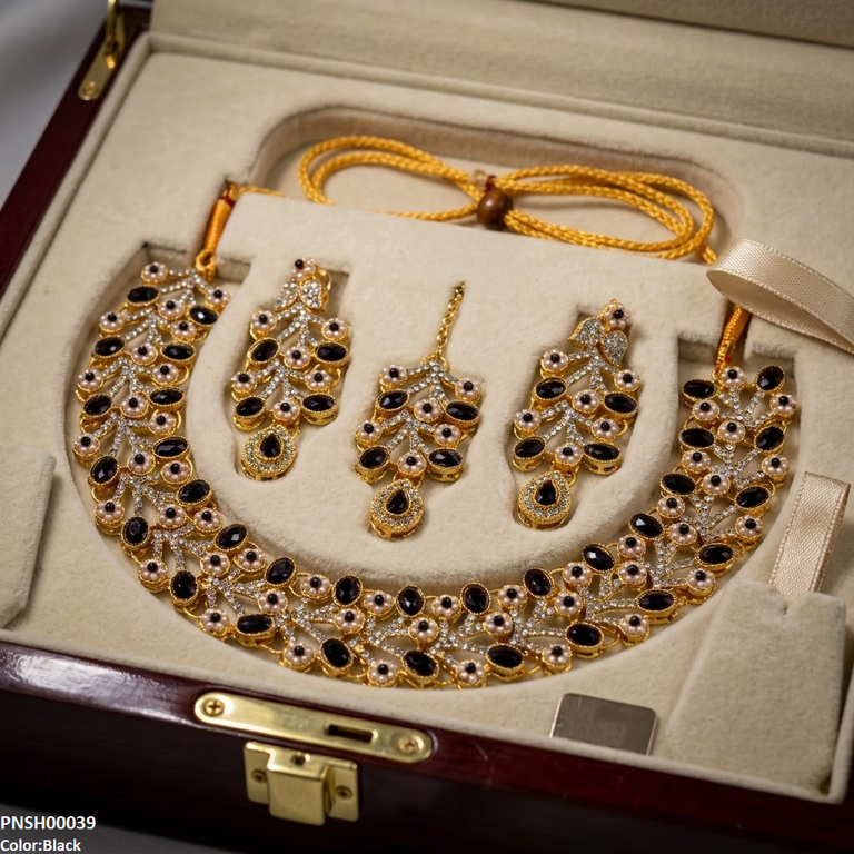 PNSH00039 MZM Oval Flower Necklace Set - PNSH