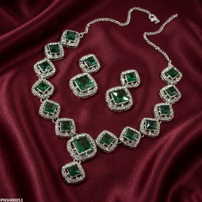 PNSH00051 ABD Square Stone Drop Necklace Set - PNSH