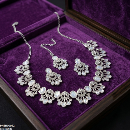 PNSH00052 ABD Oval Flower  Necklace Set - PNSH