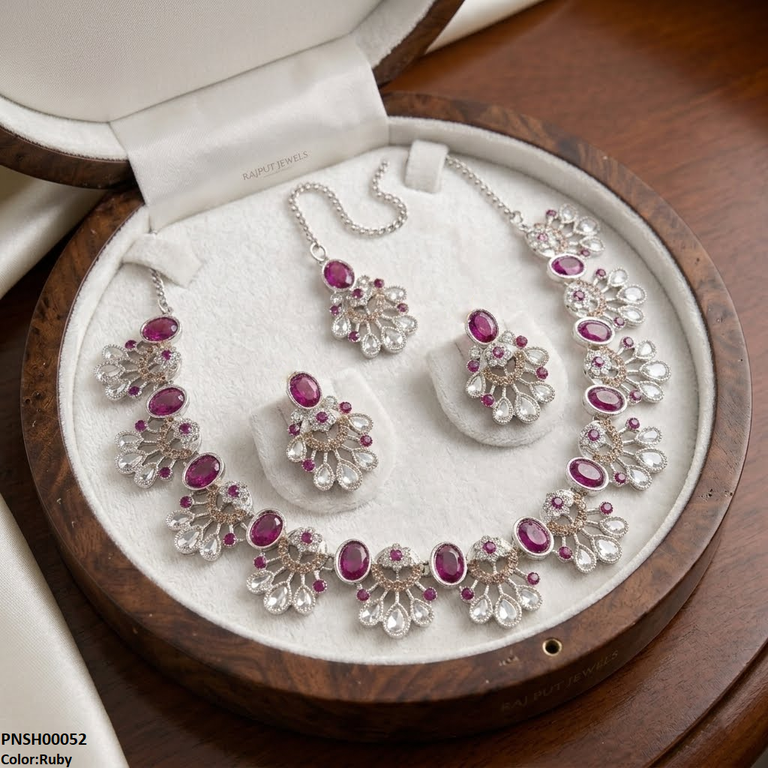 PNSH00052 ABD Oval Flower  Necklace Set - PNSH