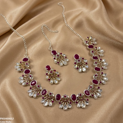 PNSH00052 ABD Oval Flower  Necklace Set - PNSH