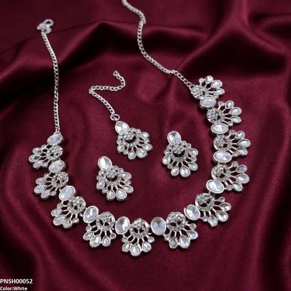 PNSH00052 ABD Oval Flower  Necklace Set - PNSH