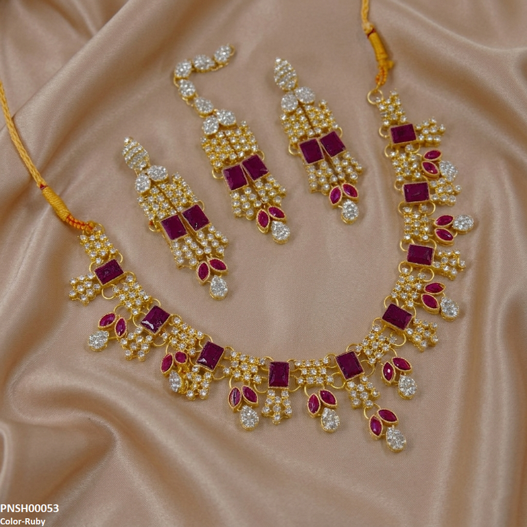 PNSH00053 MZM Square/Marquise  Necklace Set - PNSH