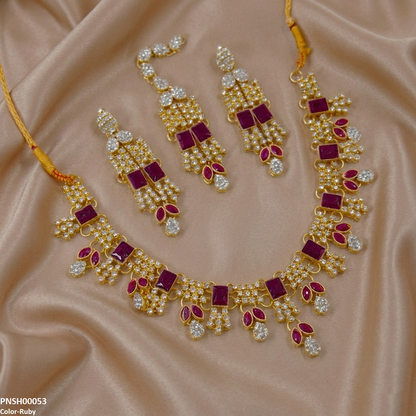 PNSH00053 MZM Square/Marquise  Necklace Set - PNSH