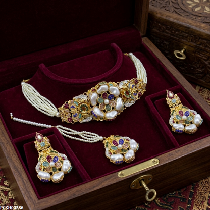 PCKH00286 SDQ Flower Pearl Choker Set - PCKH