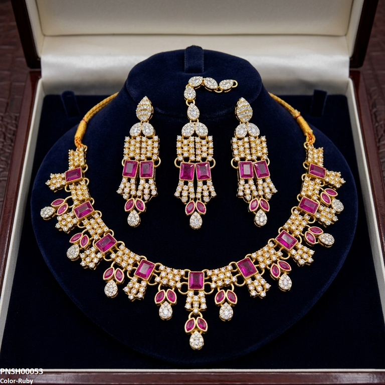 PNSH00053 MZM Square/Marquise  Necklace Set - PNSH