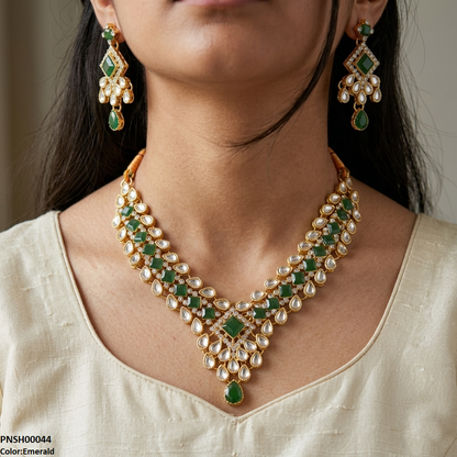 PNSH00044 FRN Square /Tear Stone  Necklace Set - PNSH