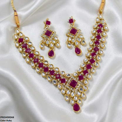 PNSH00044 FRN Square /Tear Stone  Necklace Set - PNSH