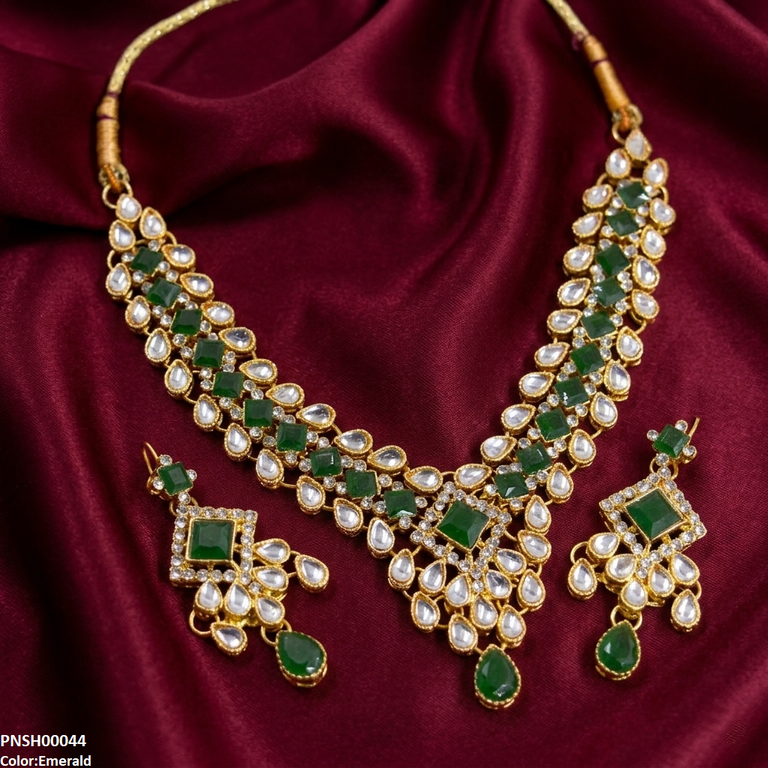 PNSH00044 FRN Square /Tear Stone  Necklace Set - PNSH