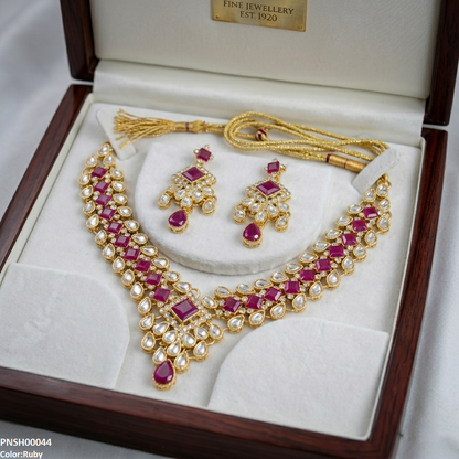 PNSH00044 FRN Square /Tear Stone  Necklace Set - PNSH