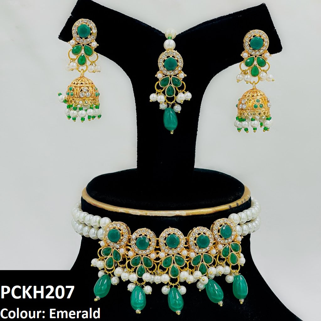 PCKH207 SDQ Circle/Tear Pearl Drop Choker Set