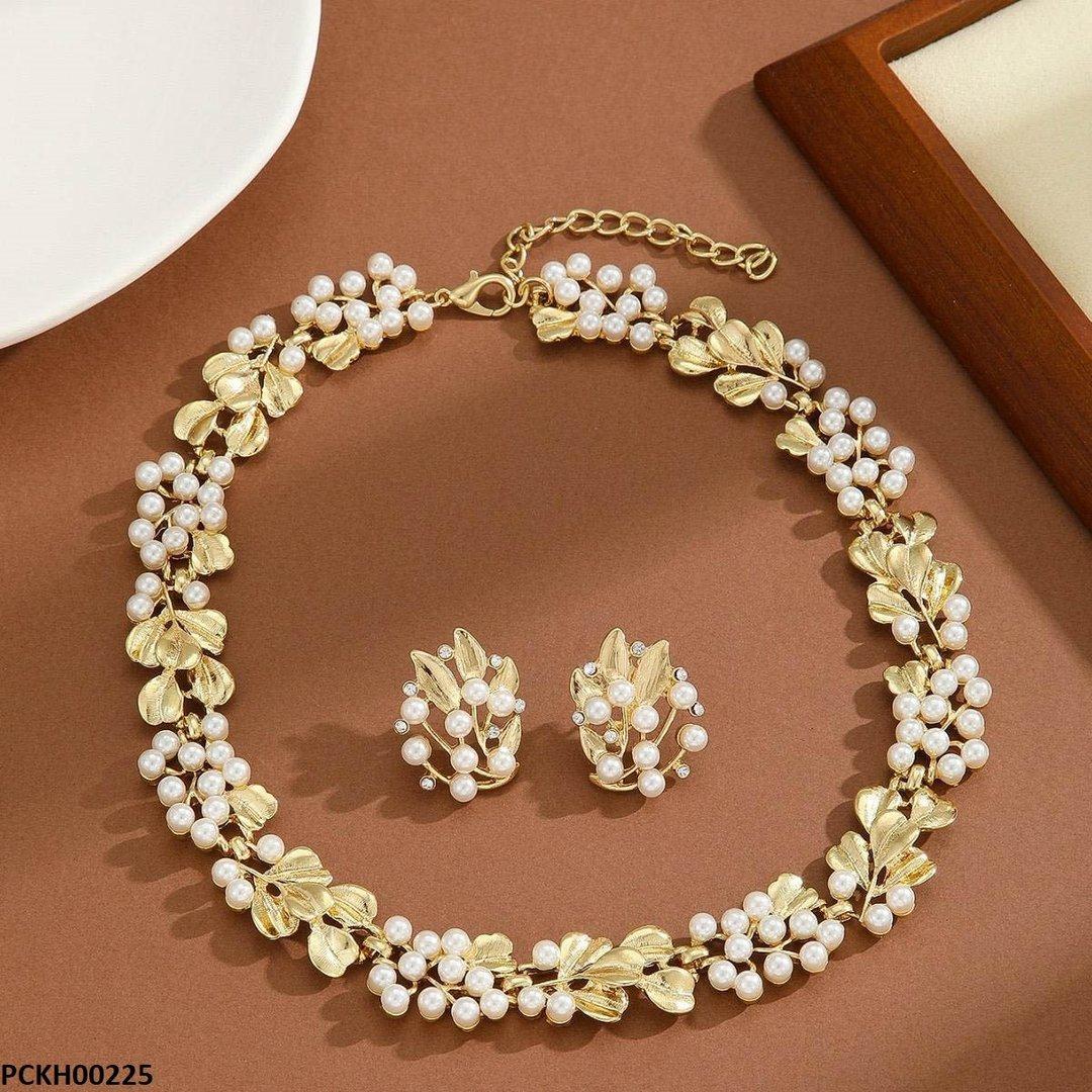 PCKH00225 SDQ Pearl Leaf Choker Set - PCKH