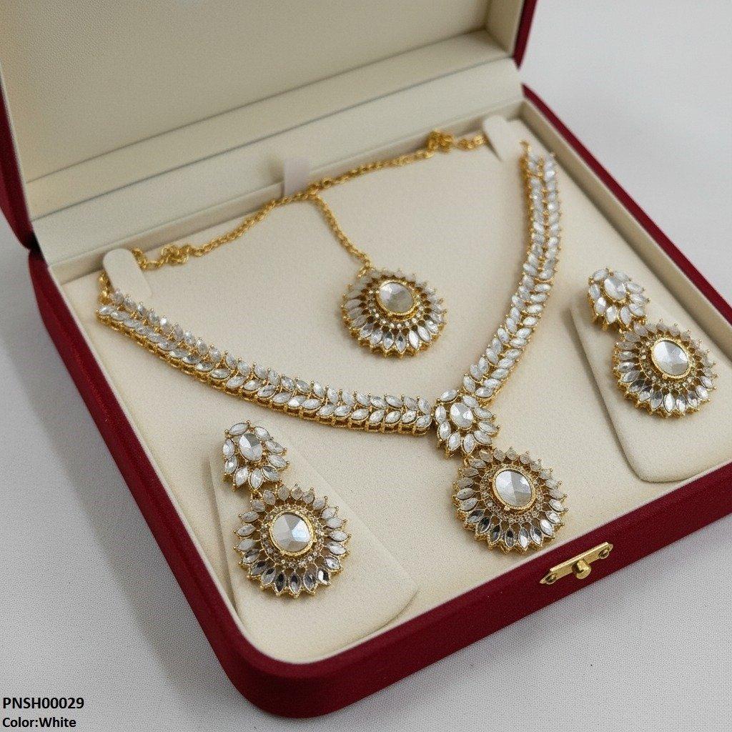 PNSH00029 FRN Marquise  Flower Drop Necklace Set - PNSH