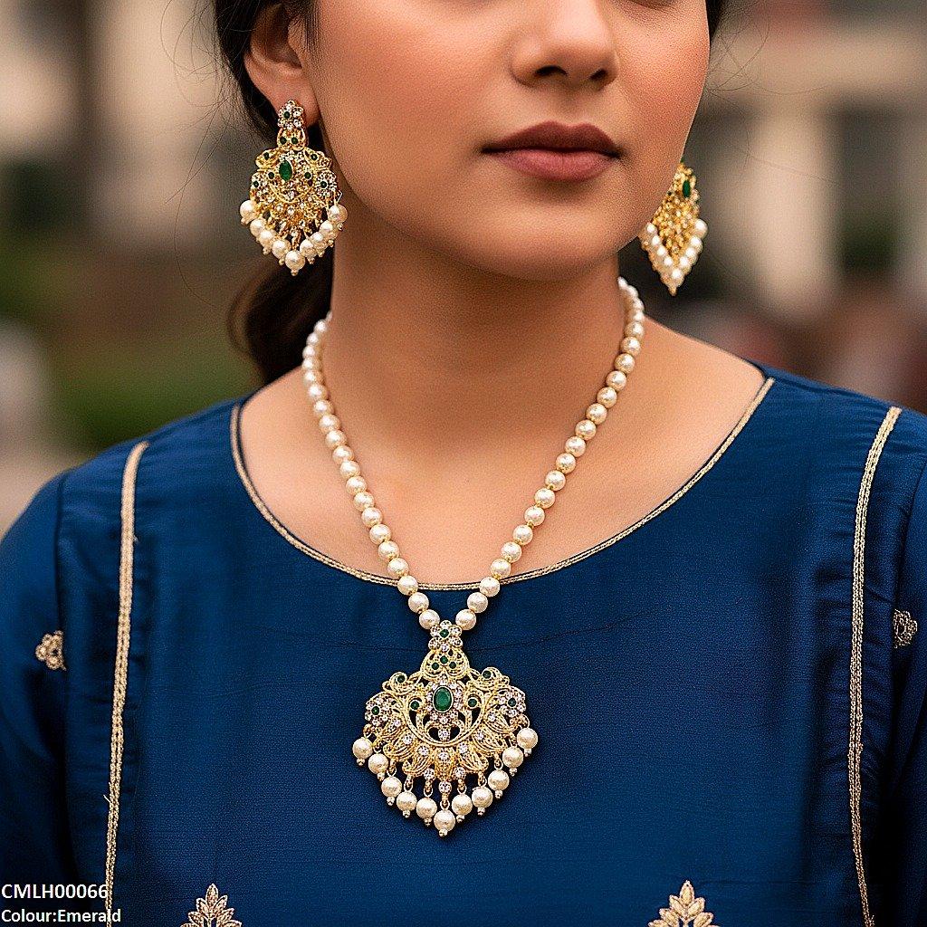 CMLH00066 MZM Oval/Flower Pearl Drop Mala Set - CMLH