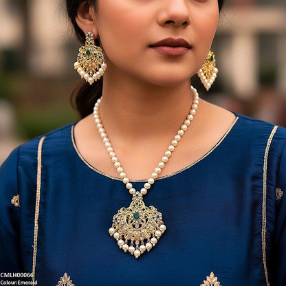 CMLH00066 MZM Oval/Flower Pearl Drop Mala Set - CMLH