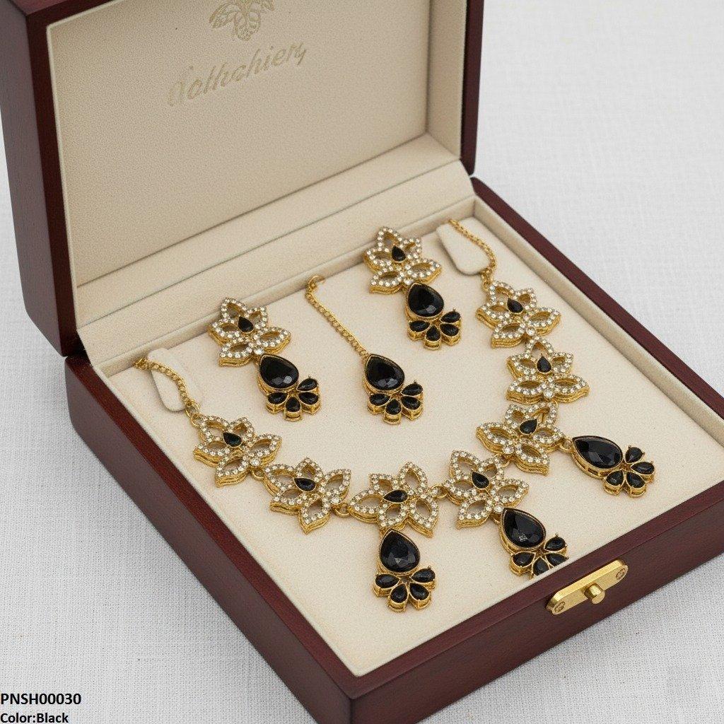 PNSH00030 FRN Flower Tear  Drop Necklace Set - PNSH