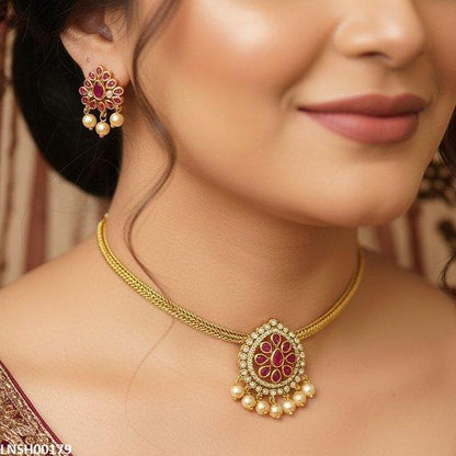 LNSH00179 ANI Tear Pearl Drop Necklace Set - LNSH