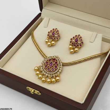LNSH00179 ANI Tear Pearl Drop Necklace Set - LNSH