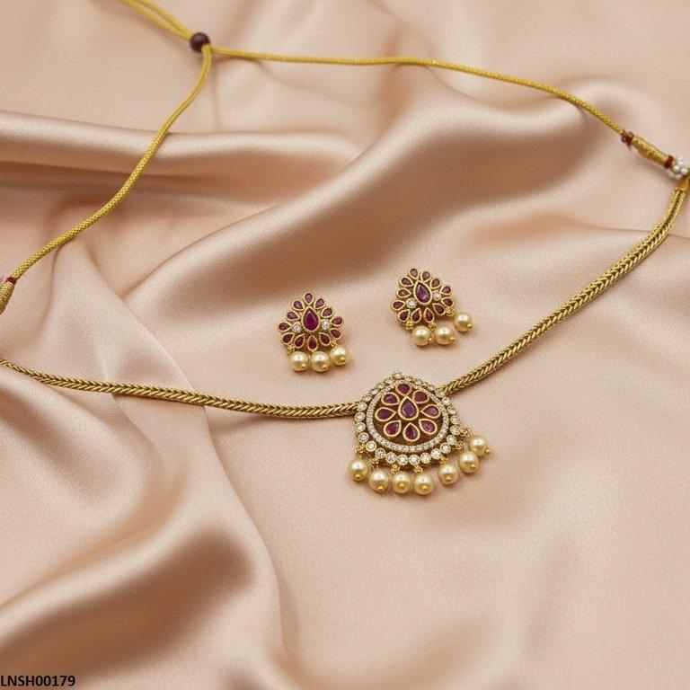 LNSH00179 ANI Tear Pearl Drop Necklace Set - LNSH