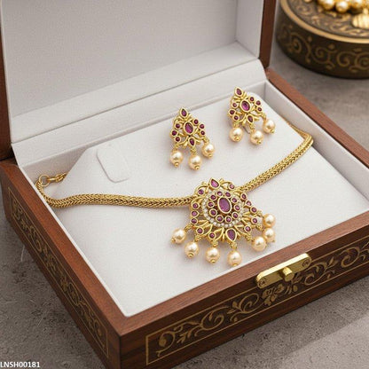 LNSH00181 ANI Oval/Tear Pearl Drop Necklace Set - LNSH