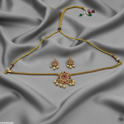 LNSH00181 ANI Oval/Tear Pearl Drop Necklace Set - LNSH