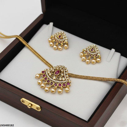 LNSH00182 ANI Tear Round Pearl Drop Necklace Set - LNSH