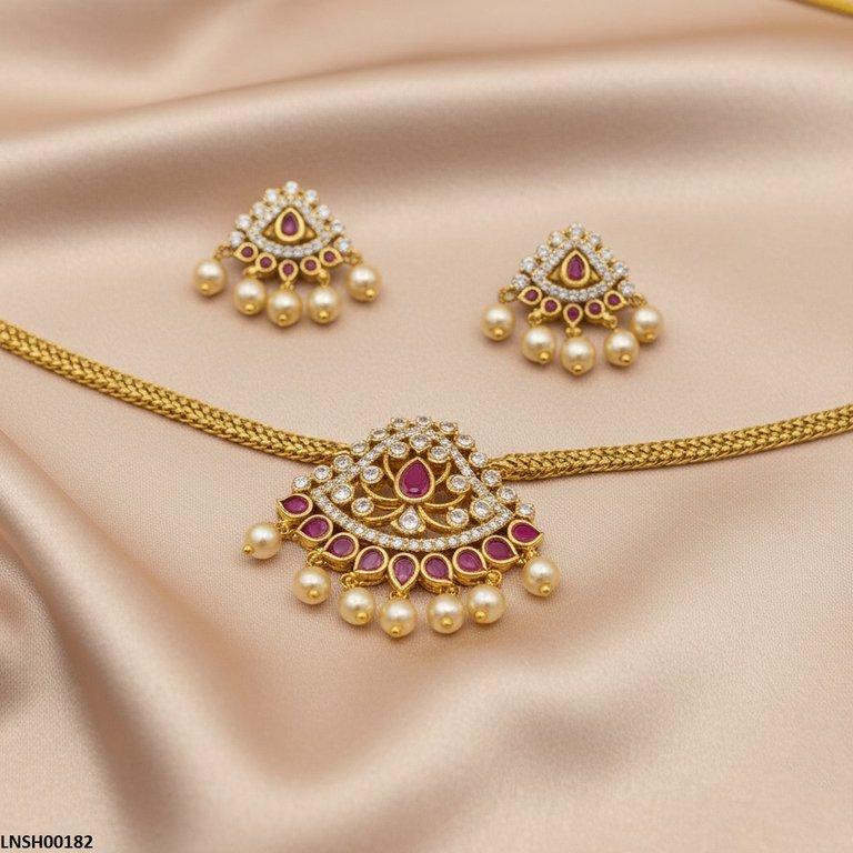LNSH00182 ANI Tear Round Pearl Drop Necklace Set - LNSH