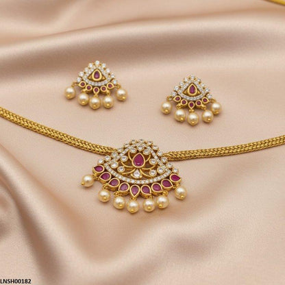 LNSH00182 ANI Tear Round Pearl Drop Necklace Set - LNSH