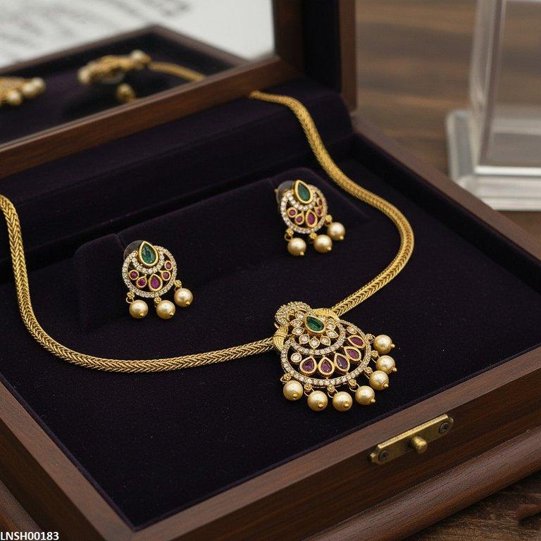 LNSH00183 ANI Tear Pearl Drop Necklace Set - LNSH