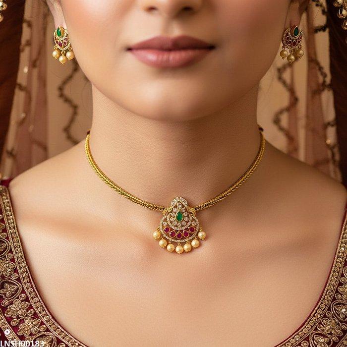 LNSH00183 ANI Tear Pearl Drop Necklace Set - LNSH