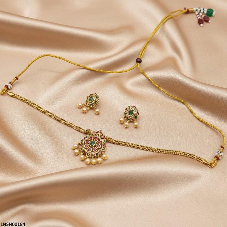 LNSH00184 ANI Multi Stone Pearl Drop Necklace Set - LNSH