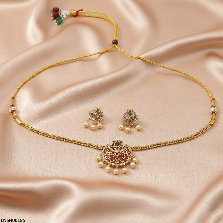 LNSH00185 ANI Moon Flower Pearl Drop Necklace Set - LNSH
