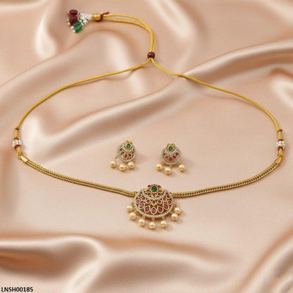 LNSH00185 ANI Moon Flower Pearl Drop Necklace Set - LNSH