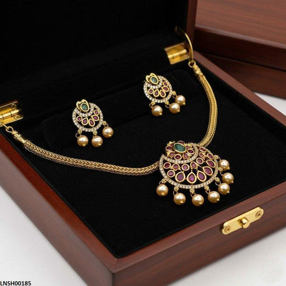 LNSH00185 ANI Moon Flower Pearl Drop Necklace Set - LNSH