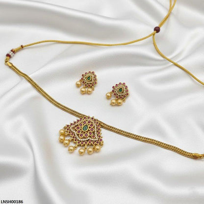 LNSH00186 ANI Round Pearl Drop Necklace Set - LNSH