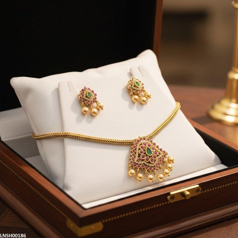 LNSH00186 ANI Round Pearl Drop Necklace Set - LNSH