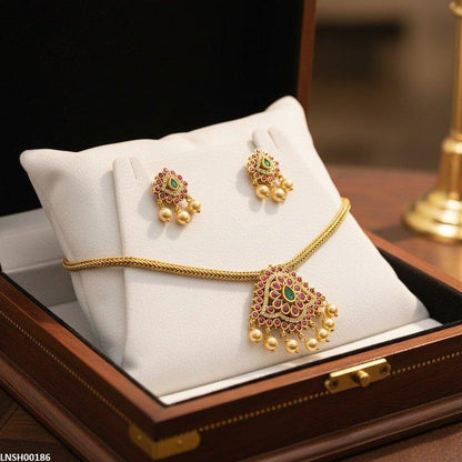 LNSH00186 ANI Round Pearl Drop Necklace Set - LNSH