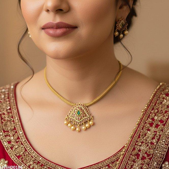 LNSH00186 ANI Round Pearl Drop Necklace Set - LNSH