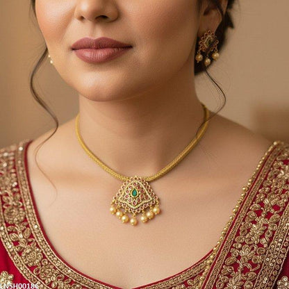 LNSH00186 ANI Round Pearl Drop Necklace Set - LNSH