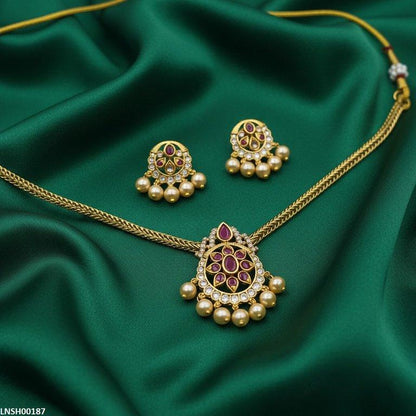 LNSH00187 ANI Tear/Oval Flower Pearl Drop Necklace Set - LNSH