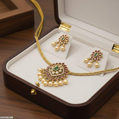 LNSH00188 ANI Flower Pearl Drop Necklace Set - LNSH
