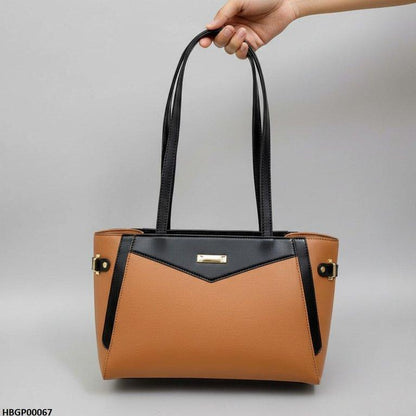 HBGP00067 Verona Contrast Tote Bag Brown - HBGP