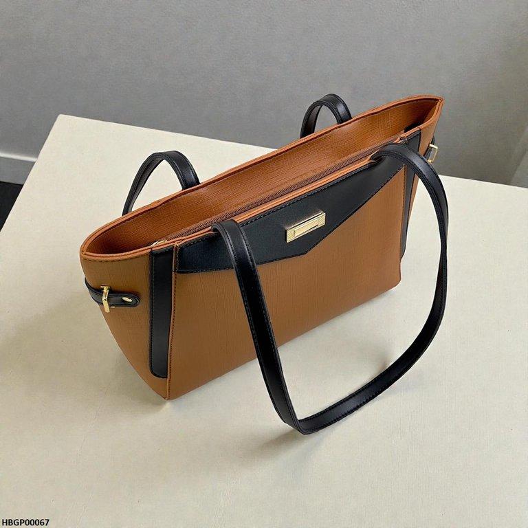 HBGP00067 Verona Contrast Tote Bag Brown - HBGP