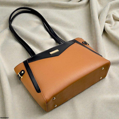 HBGP00067 Verona Contrast Tote Bag Brown - HBGP