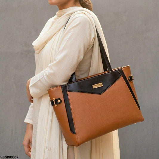 HBGP00067 Verona Contrast Tote Bag Brown - HBGP