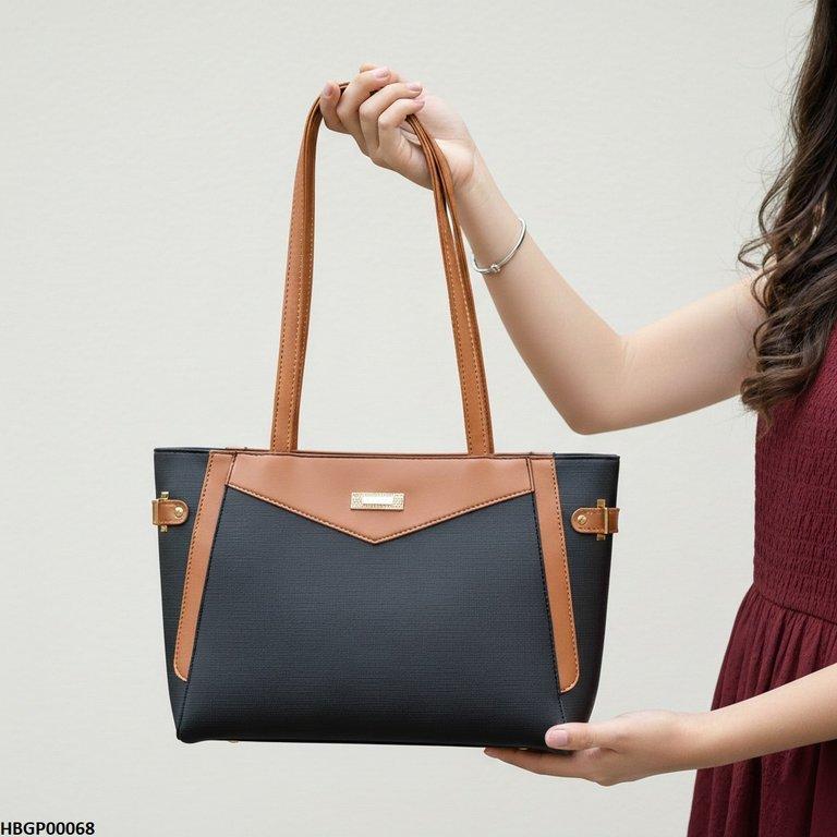 HBGP00068 Verona Contrast Tote Bag Black - HBGP